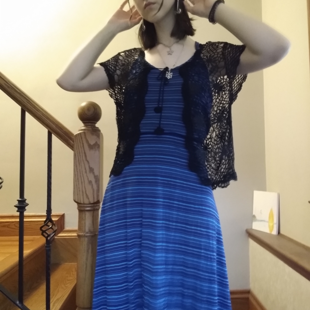 Navy and light blue striped maxi dress
